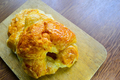 High angle view of bread in plate on table