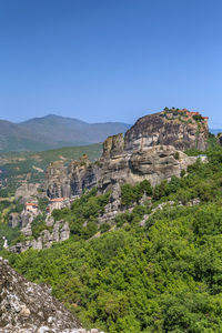View of rocls and monastery in meteora, greece