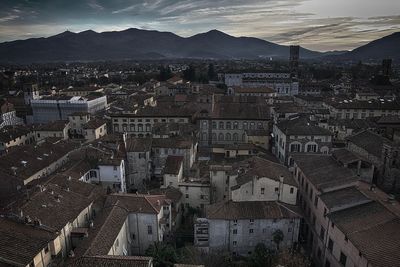 High angle view of townscape against sky