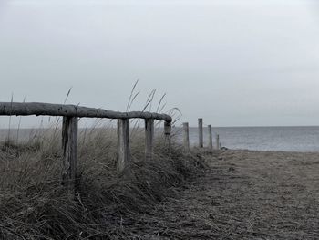 Wooden railing on beach