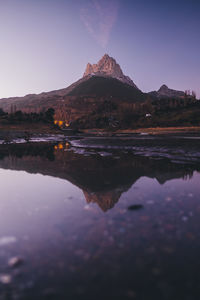 Reflection of mountains on lake against sky