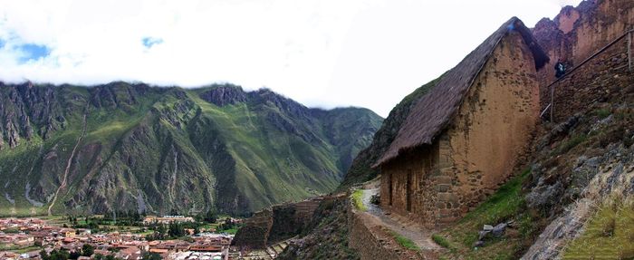 Panoramic view of mountains against clear sky