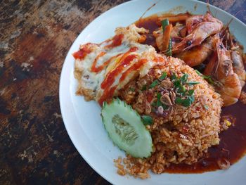 High angle view of meal served in plate