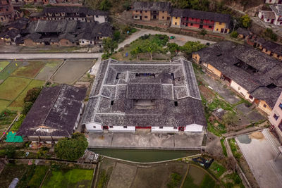 High angle view of buildings in city