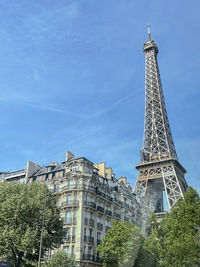 Low angle view of eiffel tower against sky