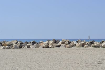 Panoramic view of sea against clear sky