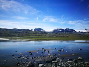 Scenic view of lake against sky