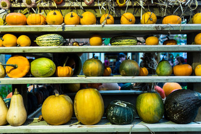 Close-up of vegetables in shelf for sale at market