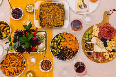 High angle view of food on table