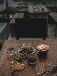 High angle view of coffee cup on table