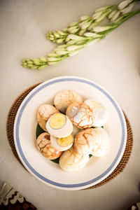 High angle view of food in bowl on table