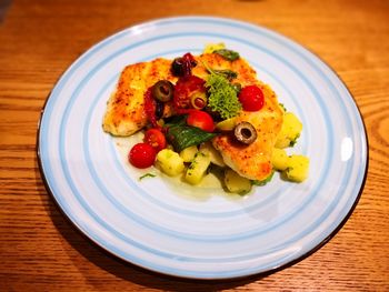 High angle view of breakfast served in plate