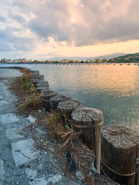 Scenic view of sea against sky at sunset