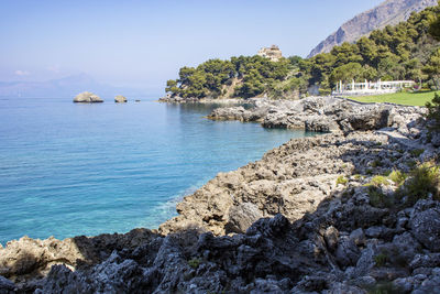 Scenic view of sea against clear sky