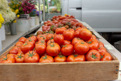 Tomatoes for sale at market stall