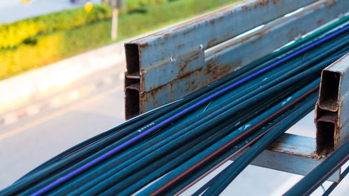 High angle view of books on table