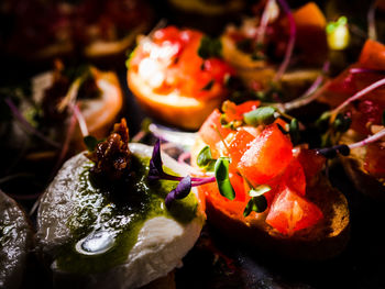 Close-up of served fruits in plate