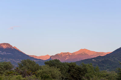 Scenic view of mountains against clear sky