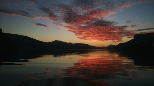 Scenic view of lake against sky during sunset