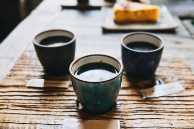 High angle view of drink on table