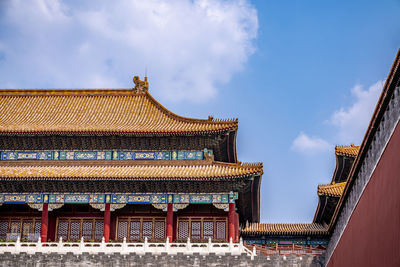 Low angle view of temple building against sky