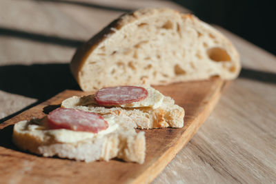 Close-up of breakfast served on table