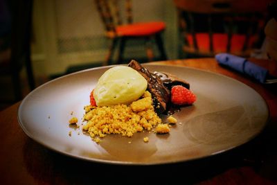 Close-up of dessert in plate on table