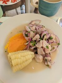 High angle view of meal served in plate