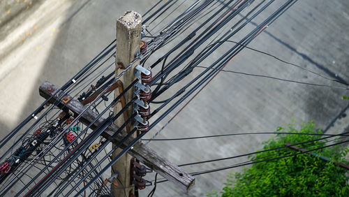 High angle view of electricity pylon