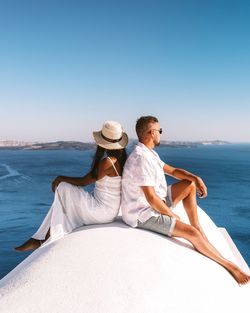 Couple on vacation at the greek islands santorini 