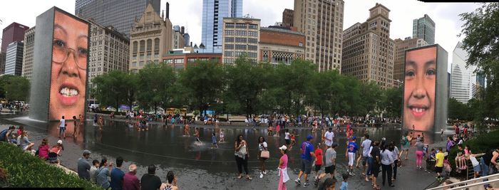 People at town square in city