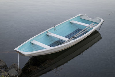 High angle view of boat moored on sea