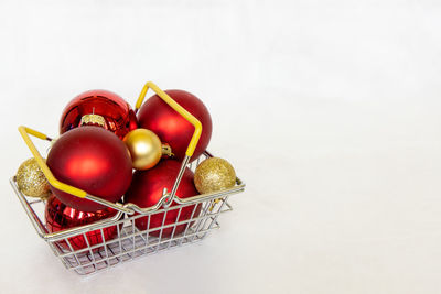 High angle view of eggs in basket