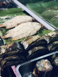 High angle view of fish in container
