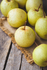 High angle view of apples on table