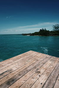 Scenic view of sea against blue sky