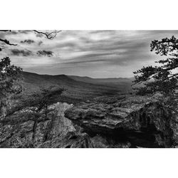 Scenic view of mountains against cloudy sky