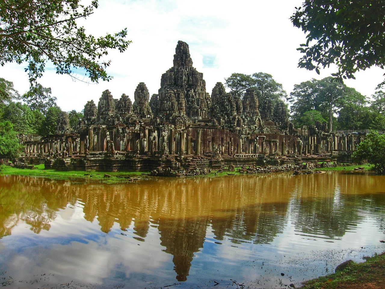 REFLECTION OF TEMPLE AGAINST SKY