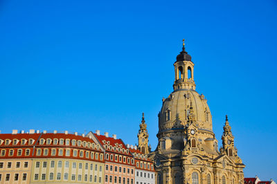 View of historic building against clear blue sky