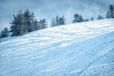 Mountain ski slope background on the skiing resort. active winter holiday.