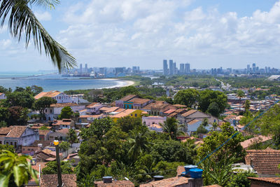 High angle view of townscape against sky