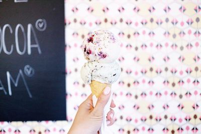 Human hand holding ice cream cone