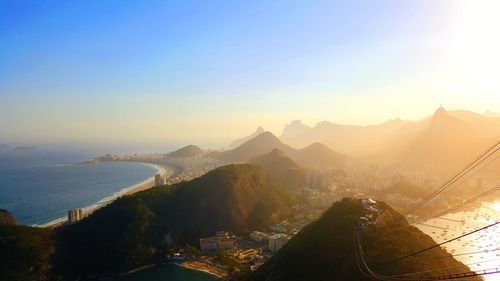 Panoramic view of city against sky during sunset