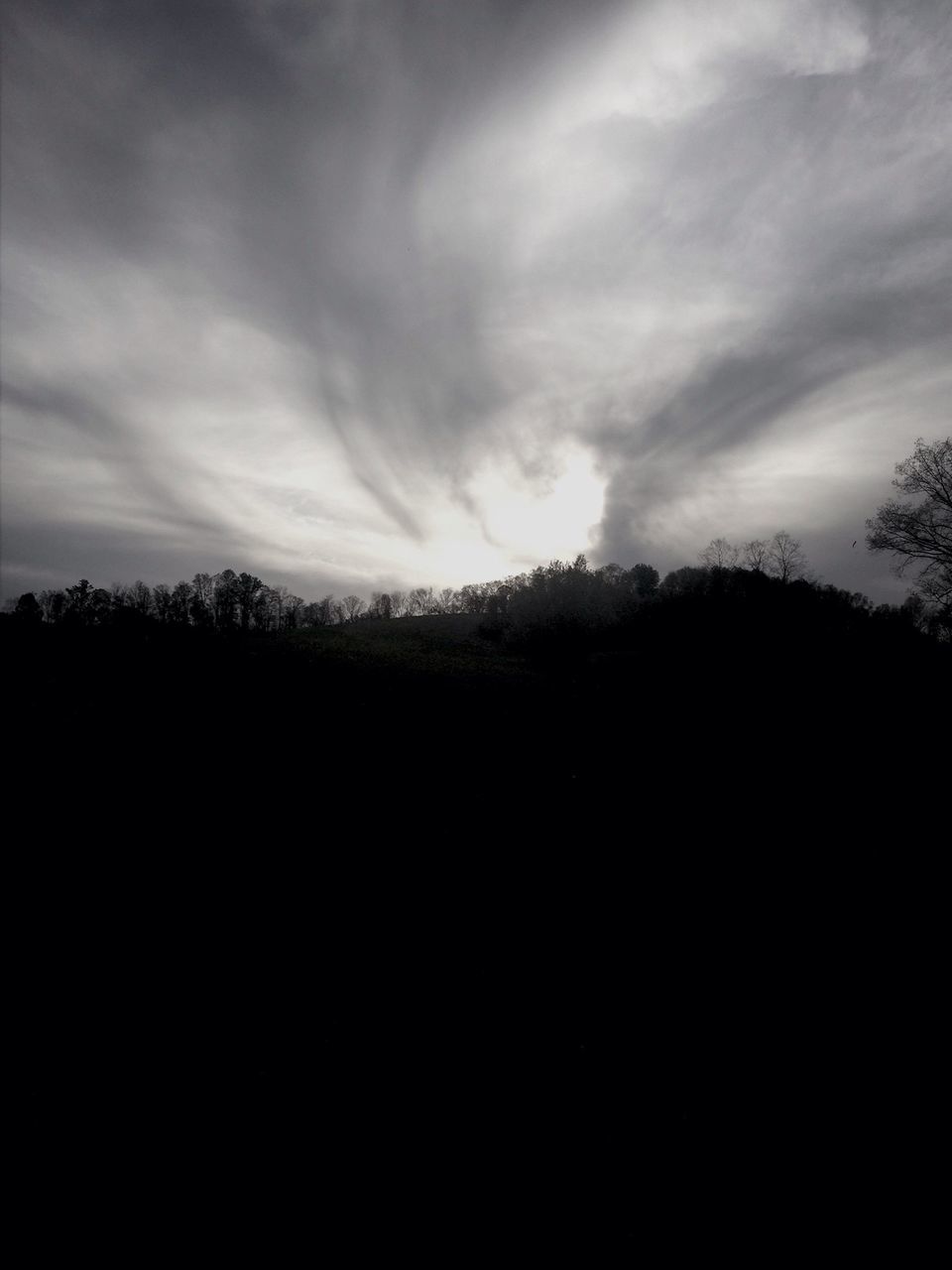 silhouette, sky, tranquil scene, tranquility, scenics, beauty in nature, cloud - sky, tree, landscape, dark, nature, sunset, cloudy, cloud, dusk, idyllic, outdoors, outline, no people, non-urban scene