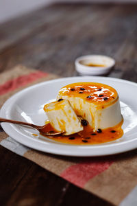 Close-up of dessert in plate on table