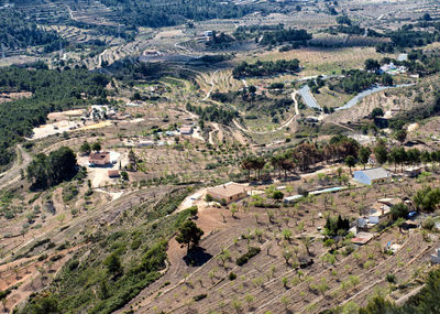 High angle view of houses in farm