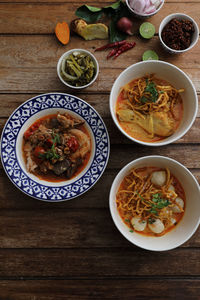 High angle view of food on table