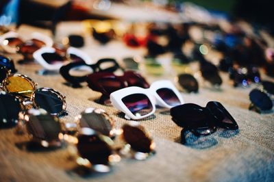 Close-up of sunglasses on table at store