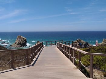 Scenic view of sea against blue sky