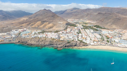 Aerial view of sea and mountains